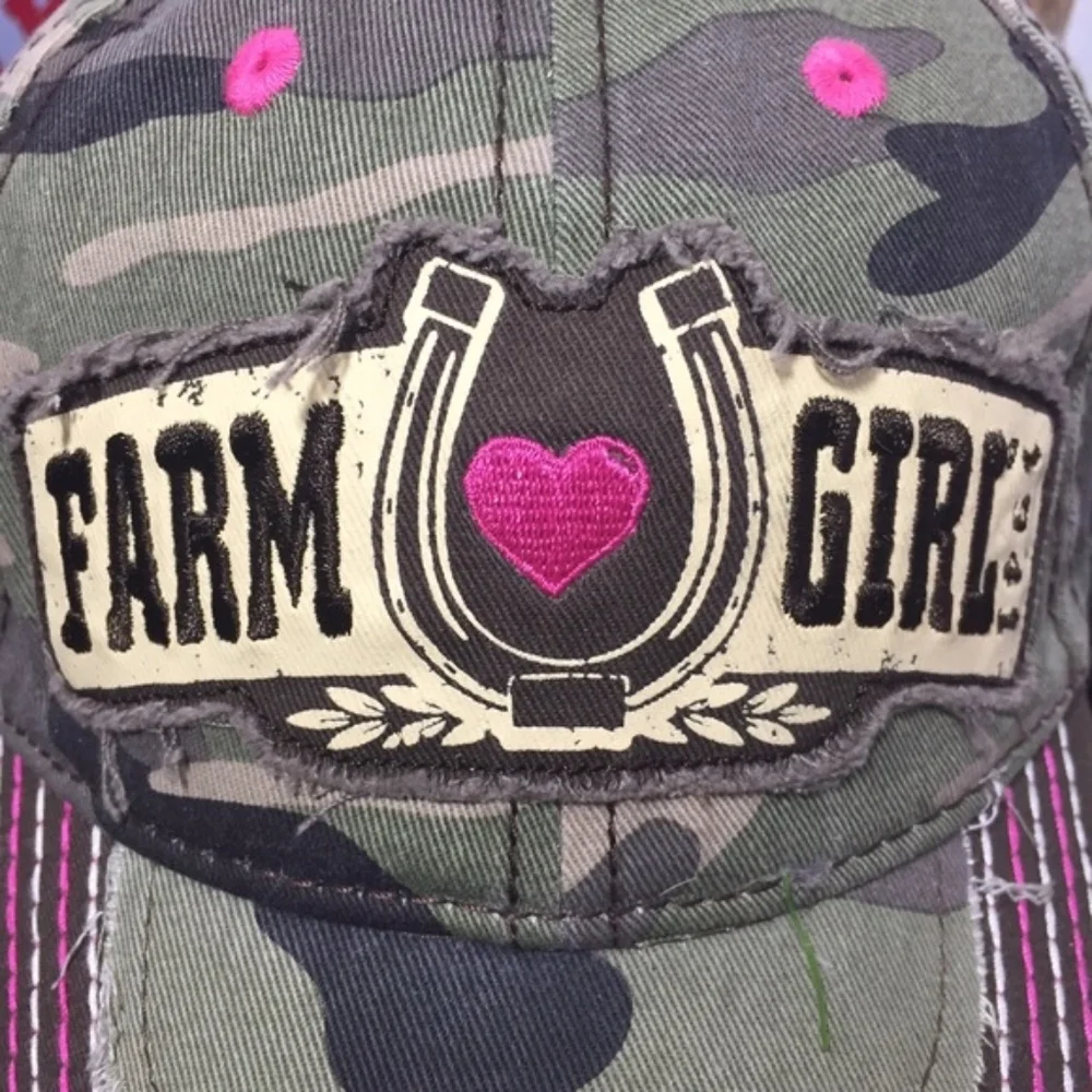 Farm Girl Brand Infant/Toddler Horseshoe Heart Green Camo Pink Cap